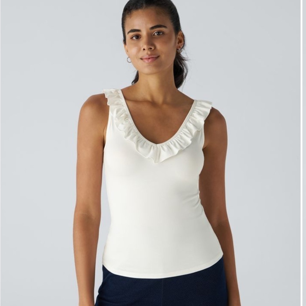 Halara V Neck Ruffle Trim Slim Tank Top